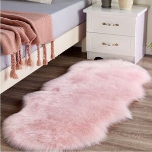 Soft Pink Faux Sheepskin Fur Rug